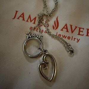 James Avery "Mom" Changeable Charm Necklace 24” long & Mother's Love Heart Charm
